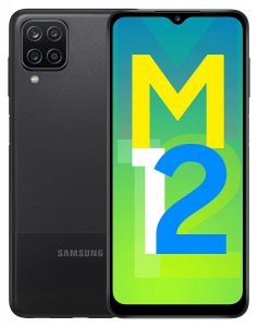 This black Samsung Galaxy M12 is one of the most affordable Samsung phones in India in 2022.