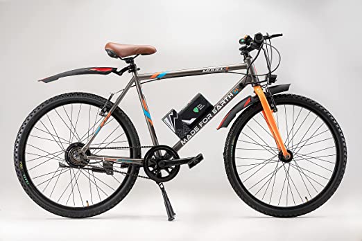 Buy this electric cycle on EMI with ZestMoney. Some of its unique characteristics are high carbon steel frame, power V frame, and 350 Watts Power Motor. 