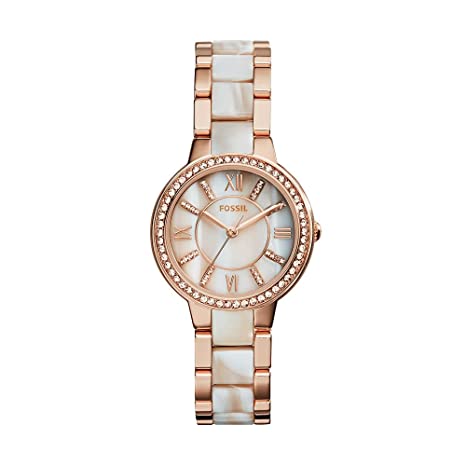 Fossil rose gold watches for ladies never go out of style, The Virgina Analog is perfect for Indian attire.